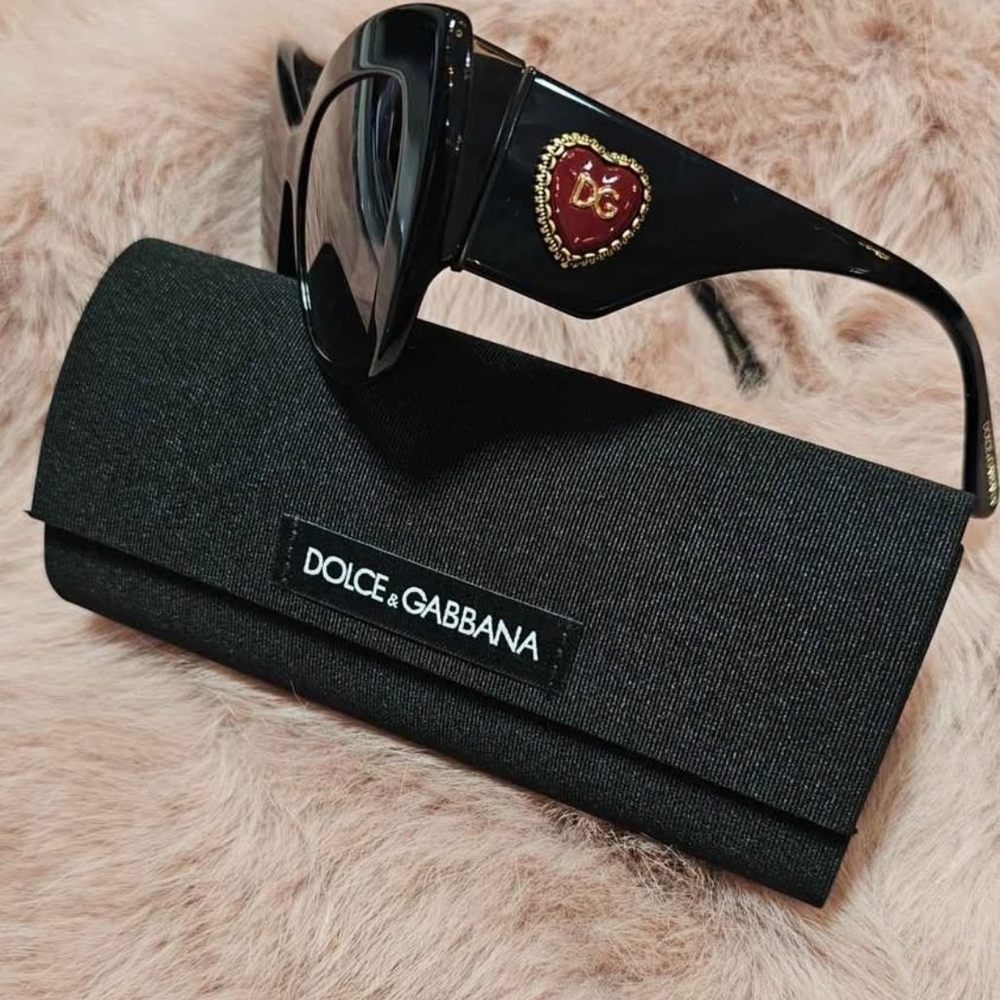 Dolce & Gabbana Black Sunglasses with Red Heart Logo and Gold Accent